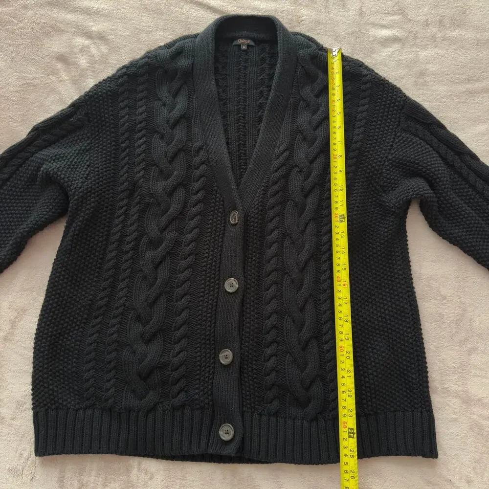 Quince 100% Organic Cotton Cable Knit Cardigan Black Size M